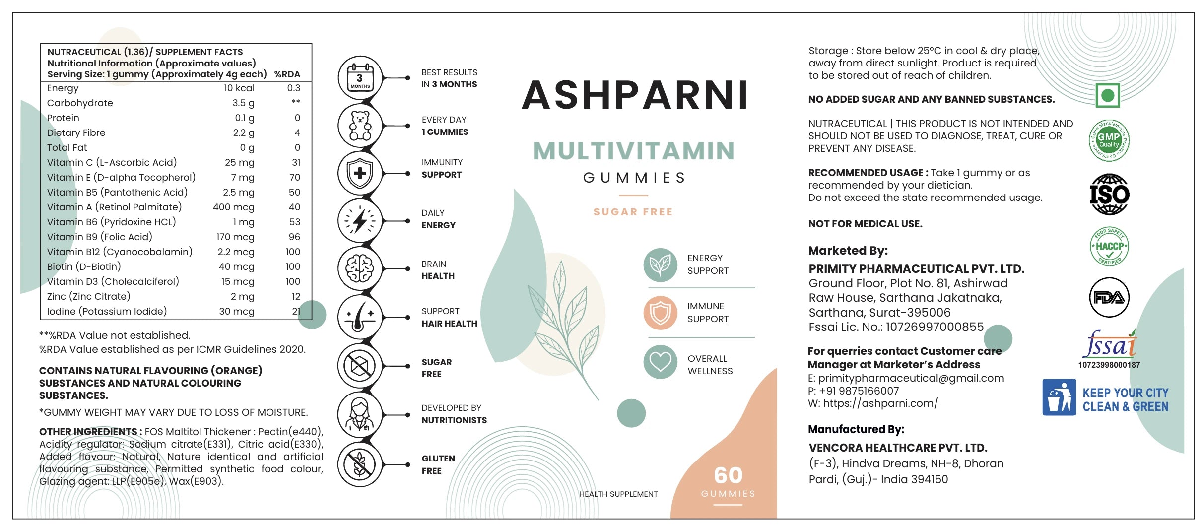 The full ASHPARNI pack label, unrolled